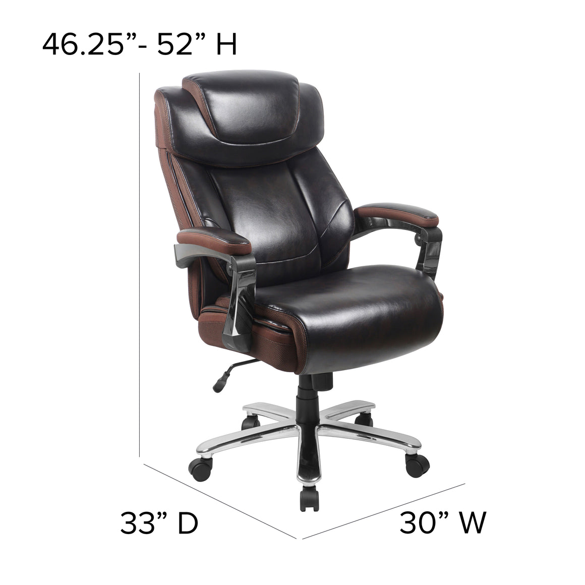 Hercules 500 LB. Capacity Big & Tall Brown Leather Office Chair - Man Cave Boutique
