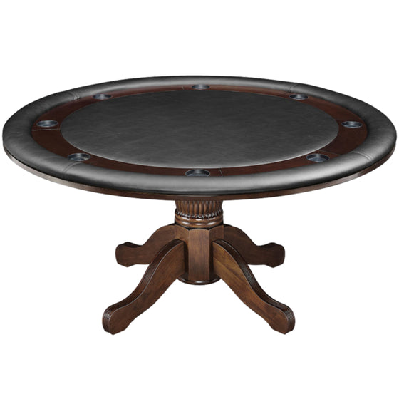 2 in 1 Poker Table Round Solid Wood Cappuccino Finish 60x60x30 in - Man Cave Boutique