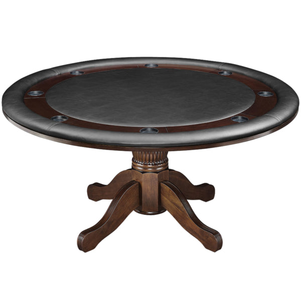 2 in 1 Poker Table Round Solid Wood Cappuccino Finish 60x60x30 in - Man Cave Boutique