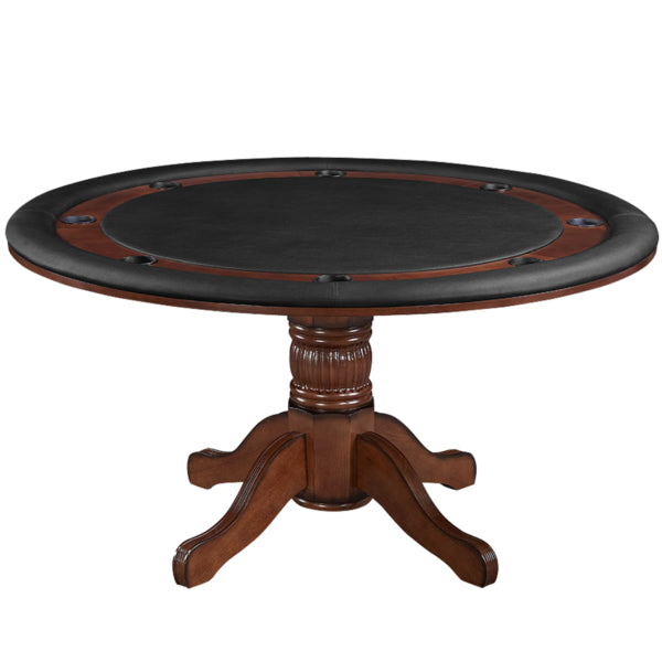 2 in 1 Poker Table Round Solid Wood Chestnut Finish 60x60x30 in - Man Cave Boutique