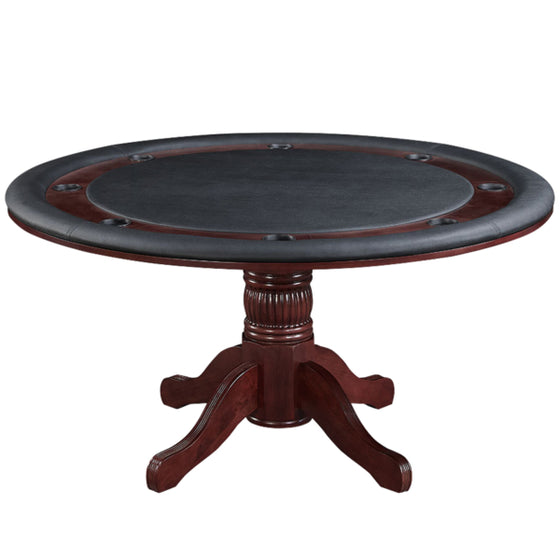 2 in 1 Poker Table Round Solid Wood English Tudor Finish 60x60x30 in - Man Cave Boutique