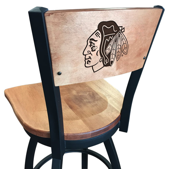 Chicago Blackhawks NHL Logo Engraved Wood Bar Stool - Man Cave Boutique