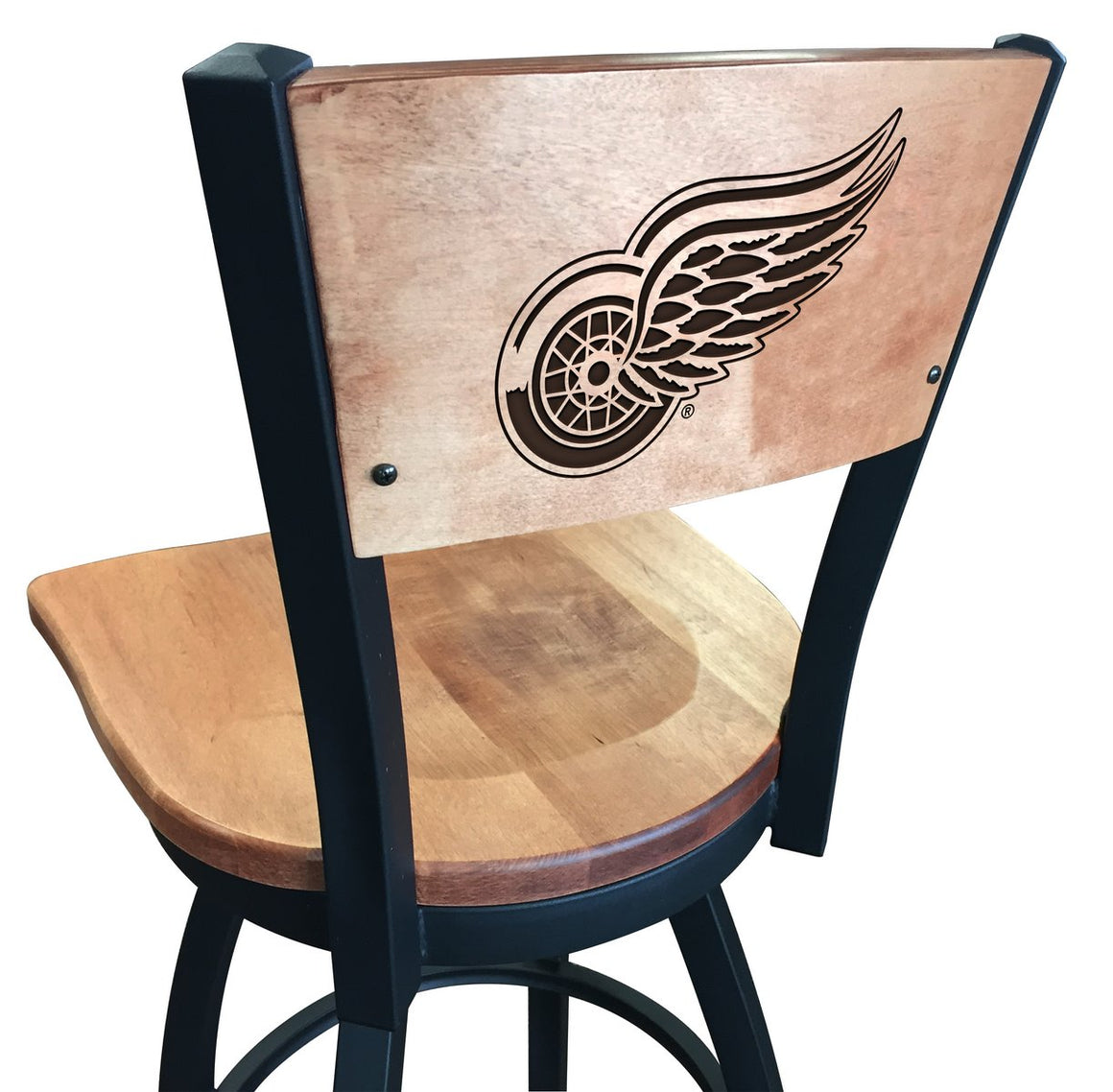 Detroit Redwings NHL Logo Laser Engraved Maple Wood Bar Stool - Man Cave Boutique