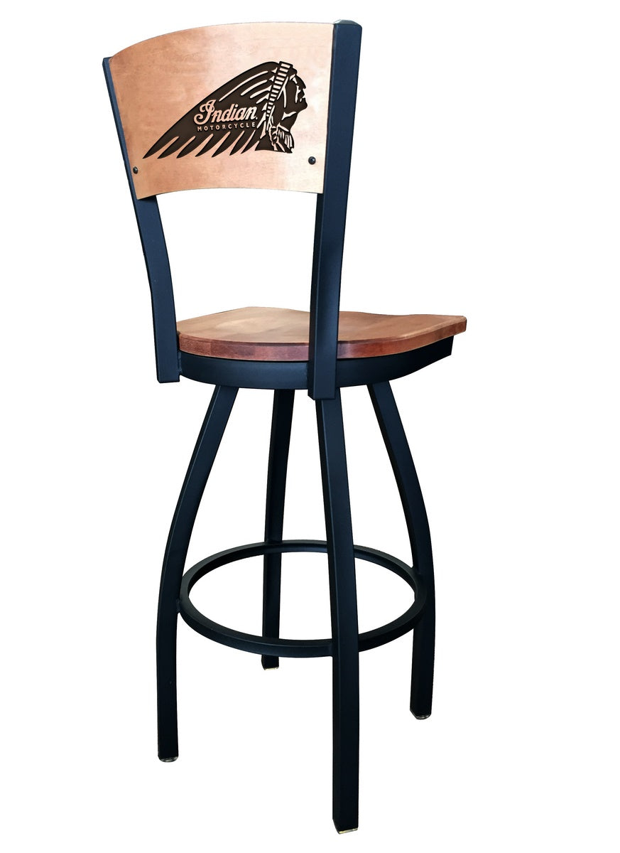 Indian Motorcycle Logo Engraved Wood Bar Stool - Man Cave Boutique
