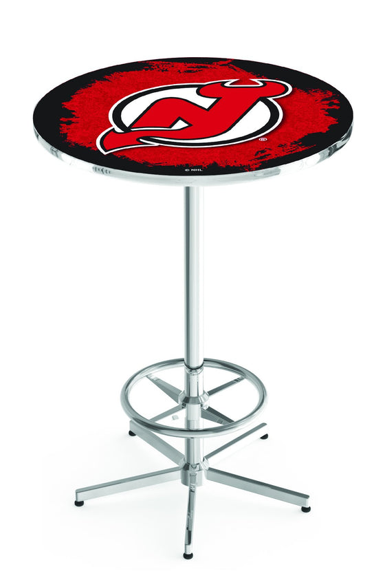 New Jersey Devils NHL Logo Pub Table - Chrome Base 42"H - Man Cave Boutique