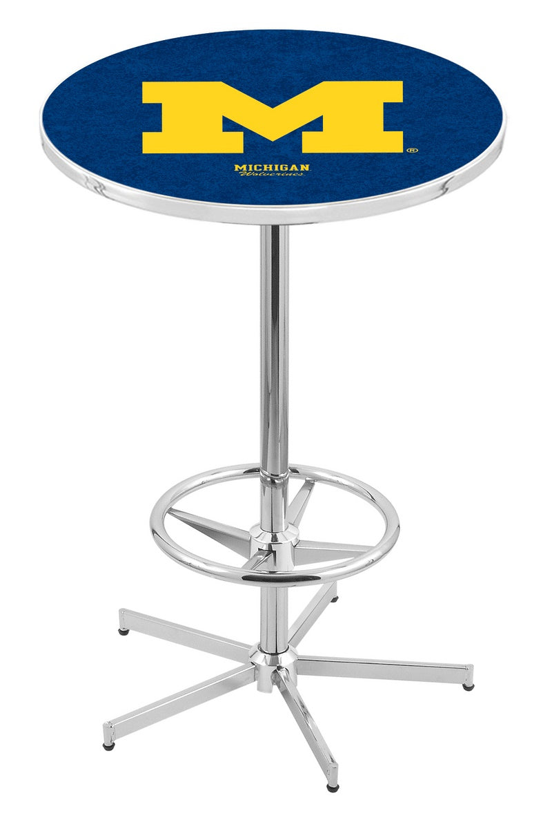 Michigan Wolverines Logo Pub Table - Chrome Base 42"H - Man Cave Boutique