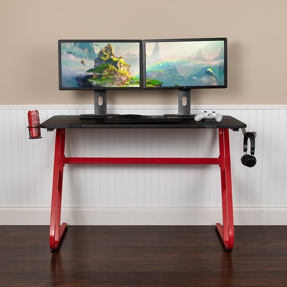 Gaming Desk with Cup Holder and Headphone Hook - Red - Man Cave Boutique