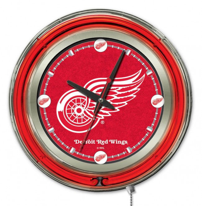 15" Detroit Red Wings ® Logo Neon-Accented Clock - Man Cave Boutique