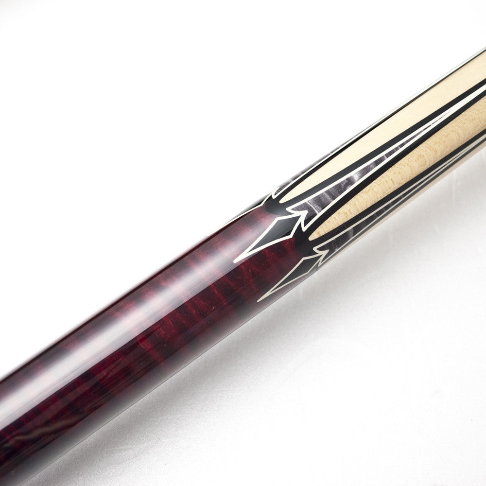 RAID Pool Cue Marble/Burgandy Stained Curly Maple Handle With Decals - Man Cave Boutique