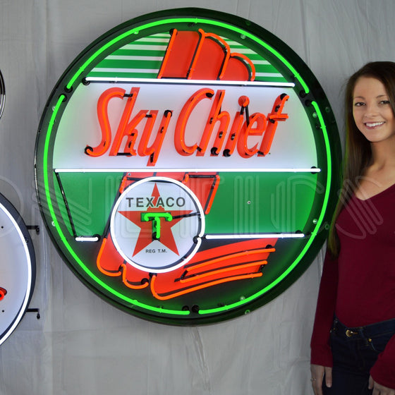TEXACO SKY CHIEF 36" Neon Sign In Metal Can - Man Cave Boutique