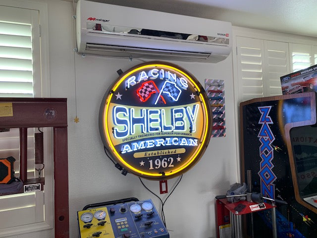 SHELBY RACING Round Neon Sign In 36" Steel Can - Man Cave Boutique