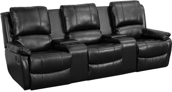 3-SEAT Recliner Pillow Back Black Leather Theater Seating - Man Cave Boutique