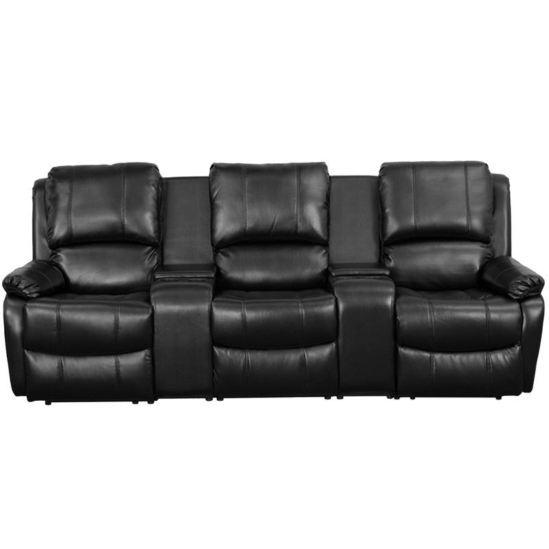 3-SEAT Recliner Pillow Back Black Leather Theater Seating - Man Cave Boutique