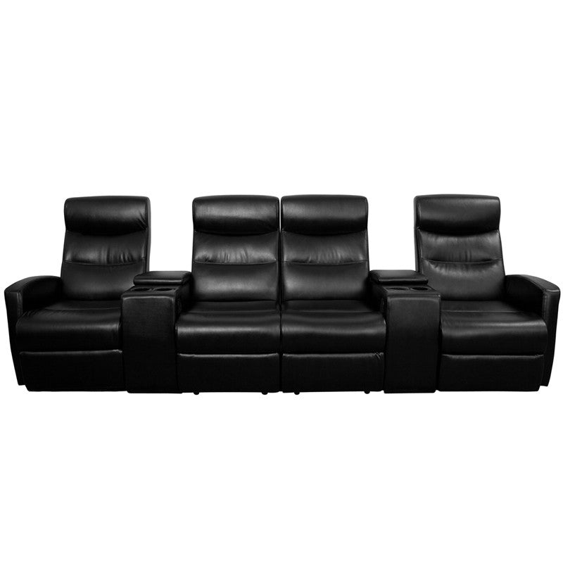 4-SEAT Reclining Black Leather Theater Seating Unit - Man Cave Boutique