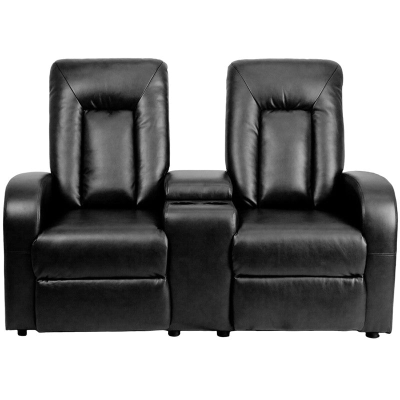 2-SEAT Black Leather Contemporary Theater Seating Unit - Man Cave Boutique
