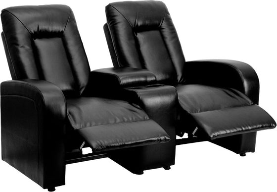 2-SEAT Black Leather Contemporary Theater Seating Unit - Man Cave Boutique
