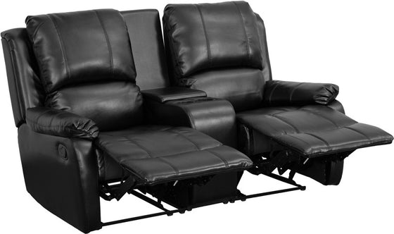 2-SEAT Recliner Pillow Back Black Leather Theater Seating - Man Cave Boutique