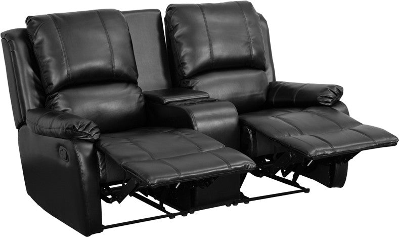 2-SEAT Recliner Pillow Back Black Leather Theater Seating - Man Cave Boutique