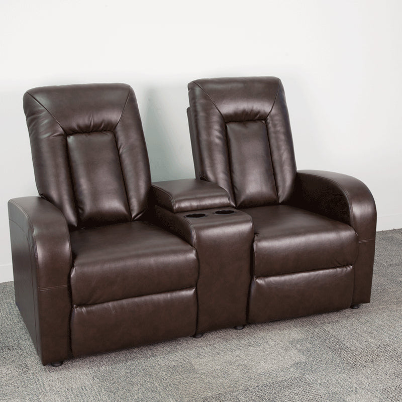 2-SEAT Brown Leather Contemporary Theater Seating Unit - Man Cave Boutique