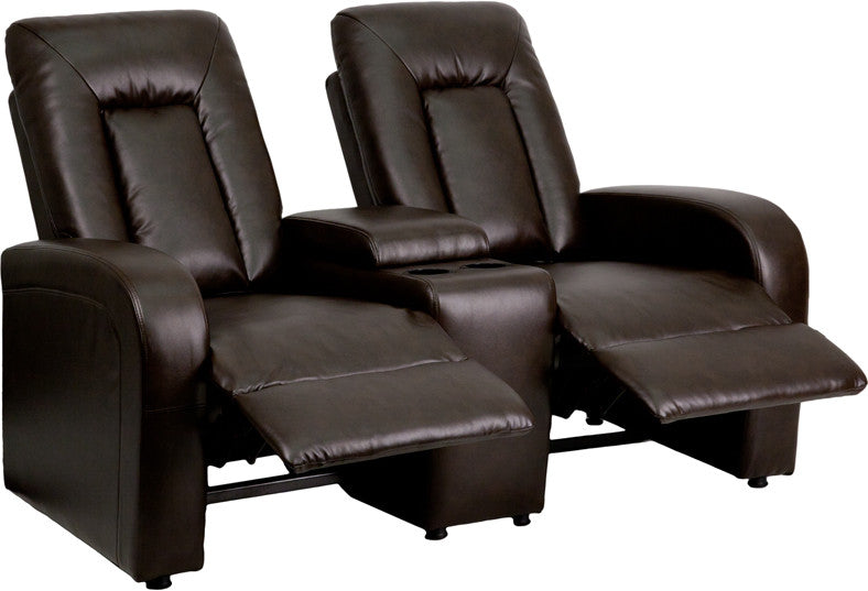 2-SEAT Brown Leather Contemporary Theater Seating Unit - Man Cave Boutique