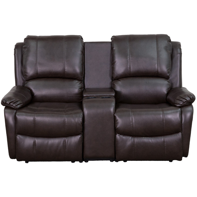 2-SEAT Recliner Pillow Back Brown Leather Theater Seating - Man Cave Boutique