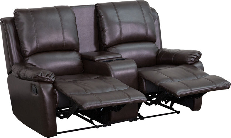 2-SEAT Recliner Pillow Back Brown Leather Theater Seating Man