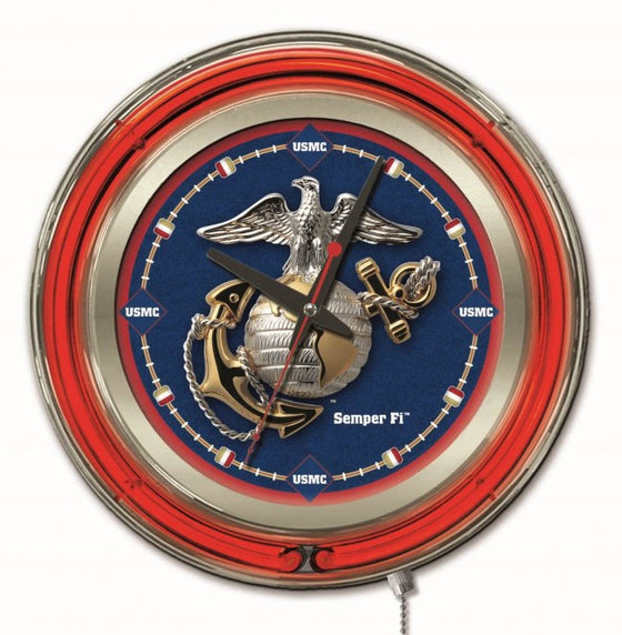 15" US Marine Corps Logo Neon-Accented Clock - Man Cave Boutique
