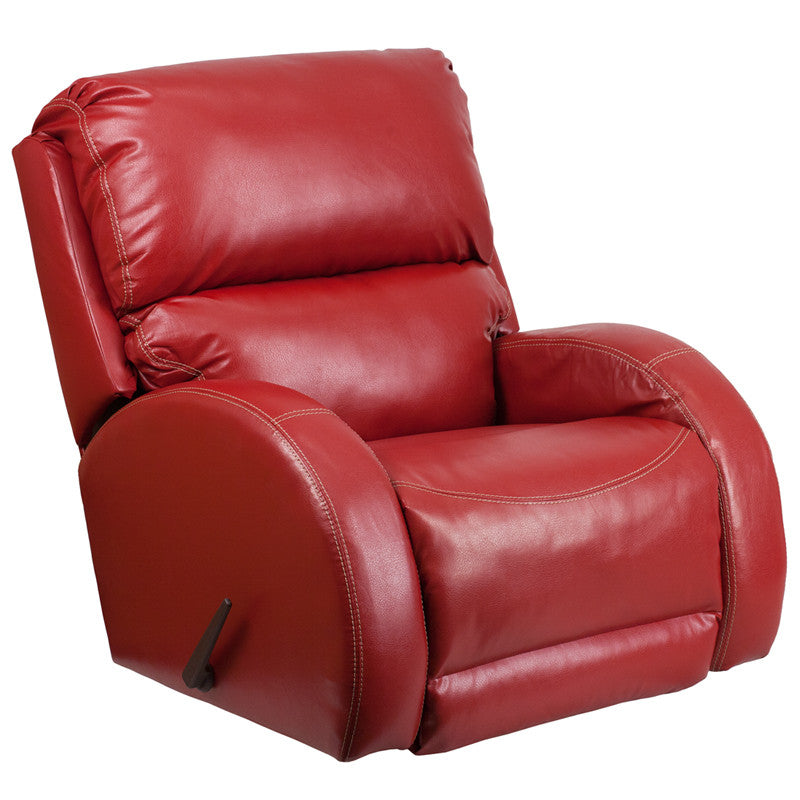 Contemporary TY Red Leather Rocker Recliner - Man Cave Boutique