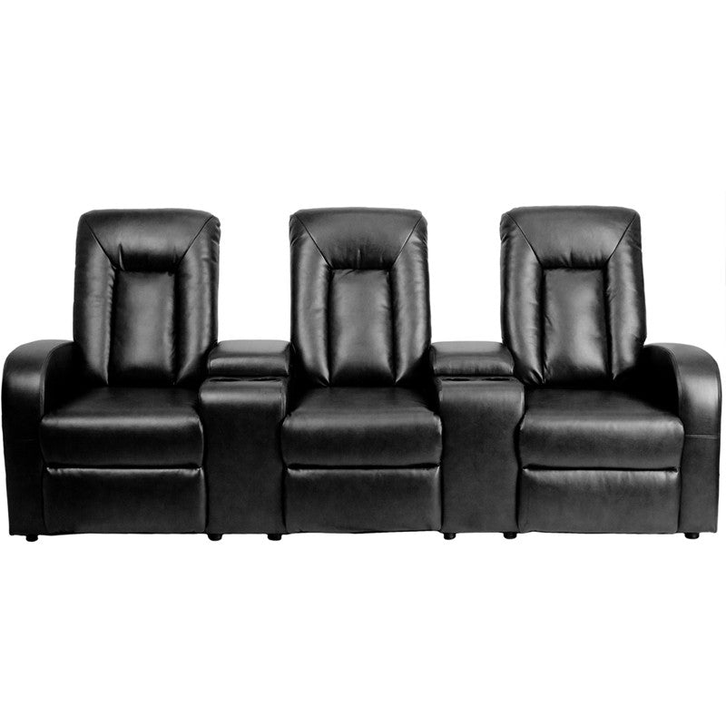 3-SEAT Power Reclining Black Leather Theater Seating Unit - Man Cave Boutique