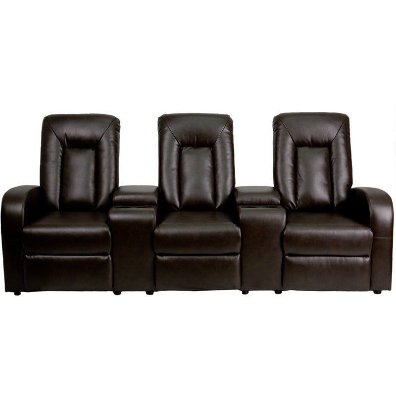 3-Seat Power Reclining Brown Leather Theater Seating Unit - Man Cave Boutique