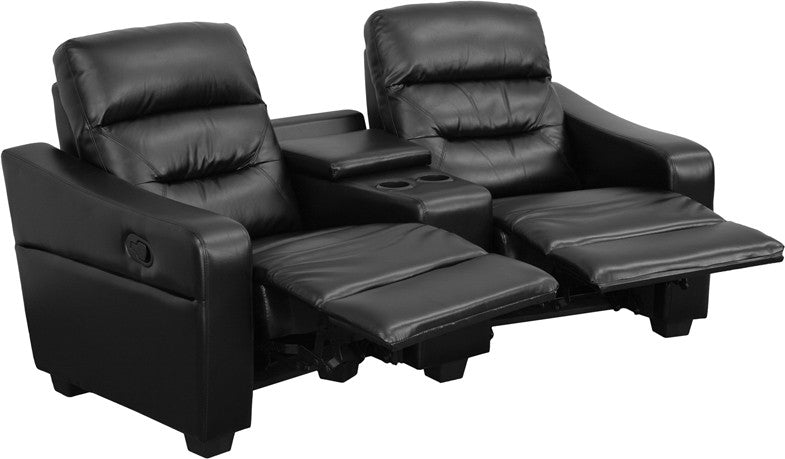 2-SEAT Reclining Black Leather Theater seating Unit with Cup Holders - Man Cave Boutique