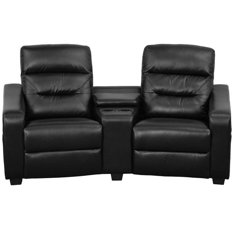 2-SEAT Reclining Black Leather Theater seating Unit with Cup Holders - Man Cave Boutique