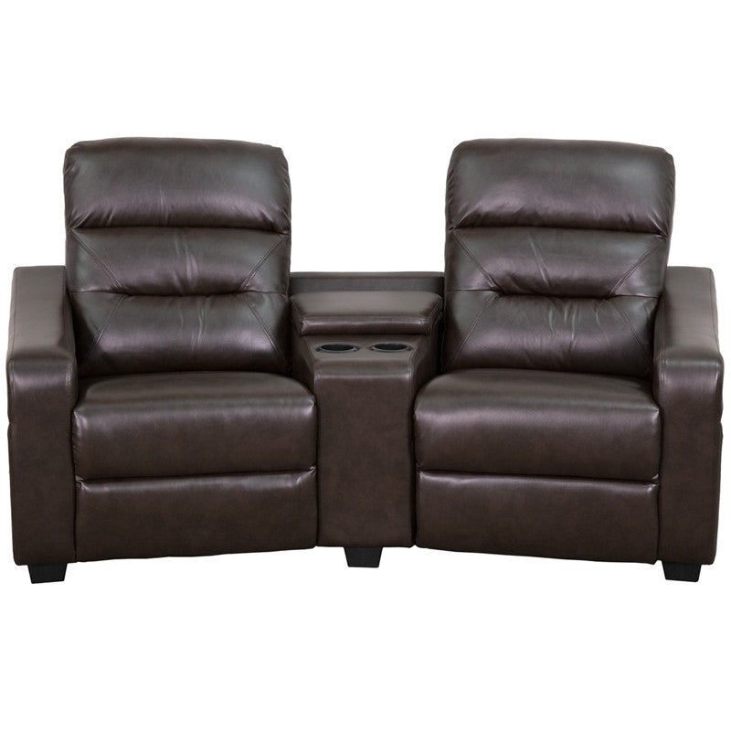 2-SEAT Reclining Brown Leather Theater Seating Unit With Cup Holders - Man Cave Boutique