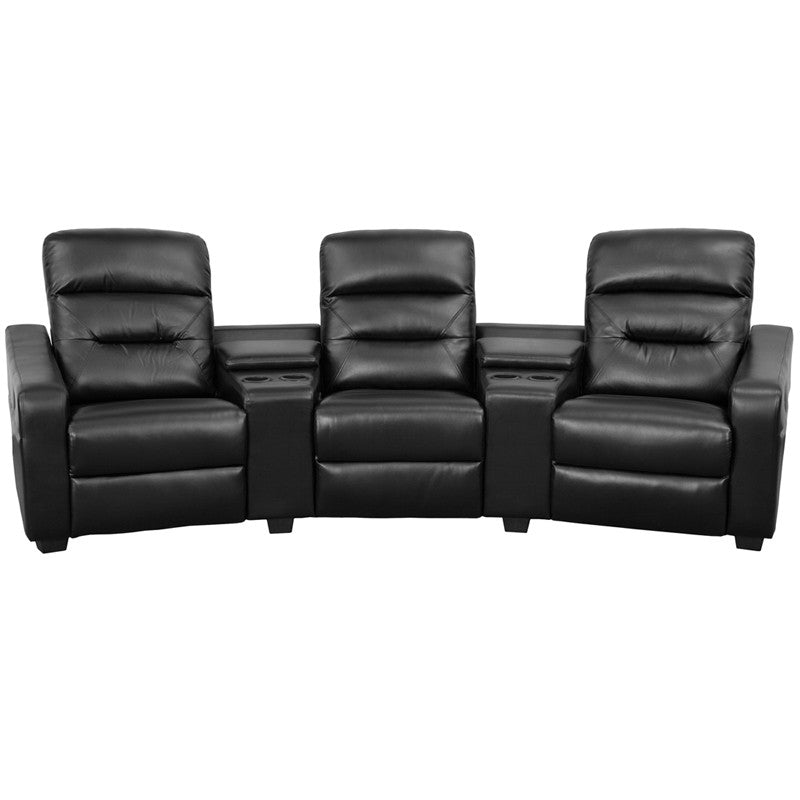 3-SEAT Reclining Black Leather Theater Seating Unit - Man Cave Boutique