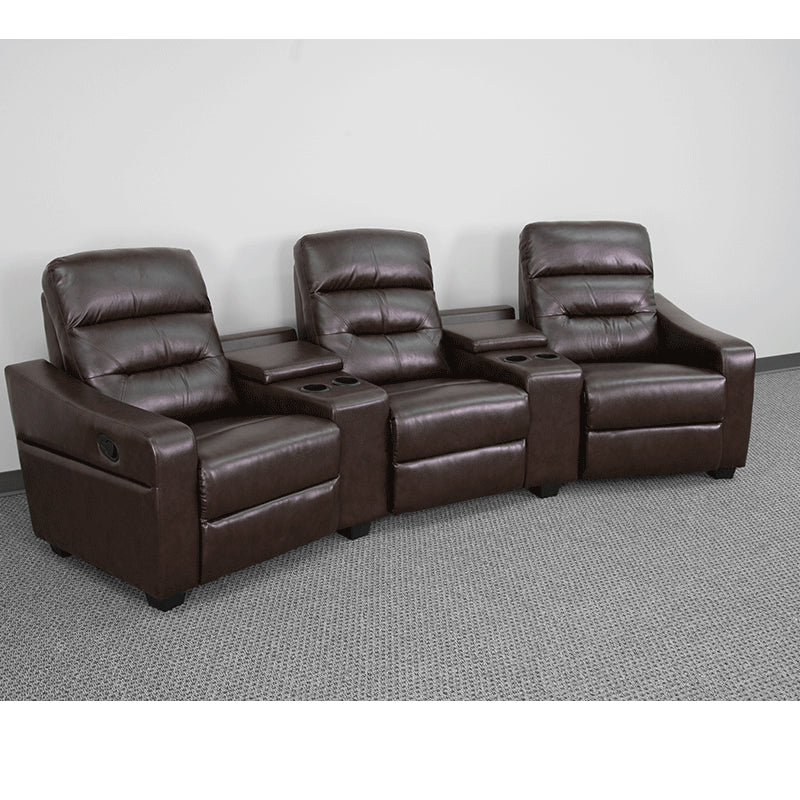 3-SEAT Reclining Brown Leather Theater Seating Unit - Man Cave Boutique