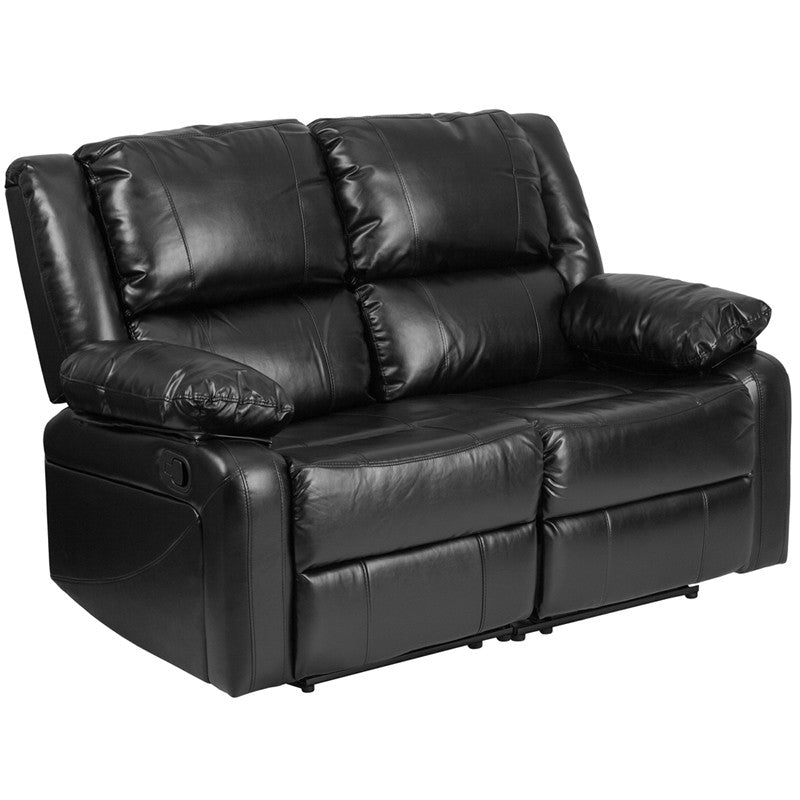 Black Leather Love Seat with Two Built-In Recliners - Man Cave Boutique
