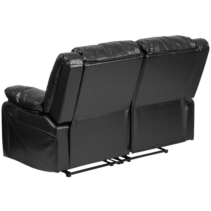 Black Leather Love Seat with Two Built-In Recliners - Man Cave Boutique