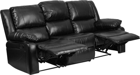 Black Leather Sofa With Two Built-In Recliners - Man Cave Boutique