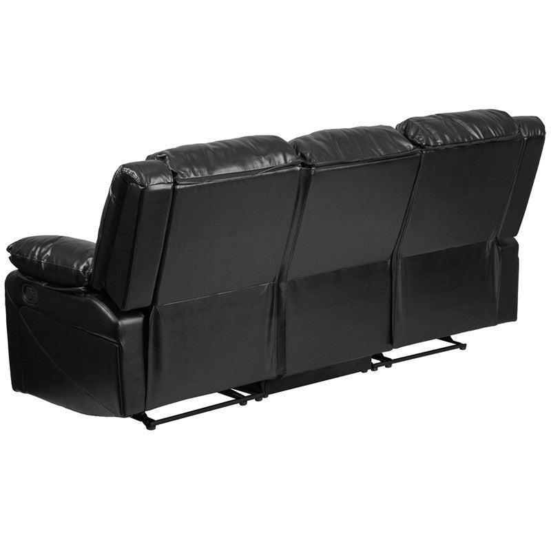 Black Leather Sofa With Two Built-In Recliners - Man Cave Boutique