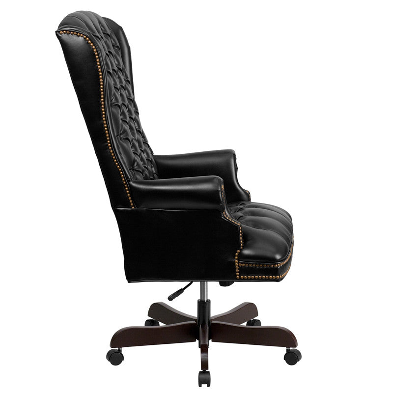 High Back Traditional Tufted Black Leather Executive Office Chair - Man Cave Boutique