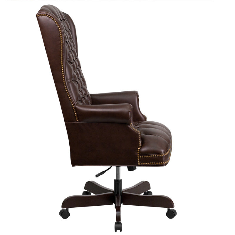 High Back Traditional Tufted Brown Leather Executive Office Chair - Man Cave Boutique