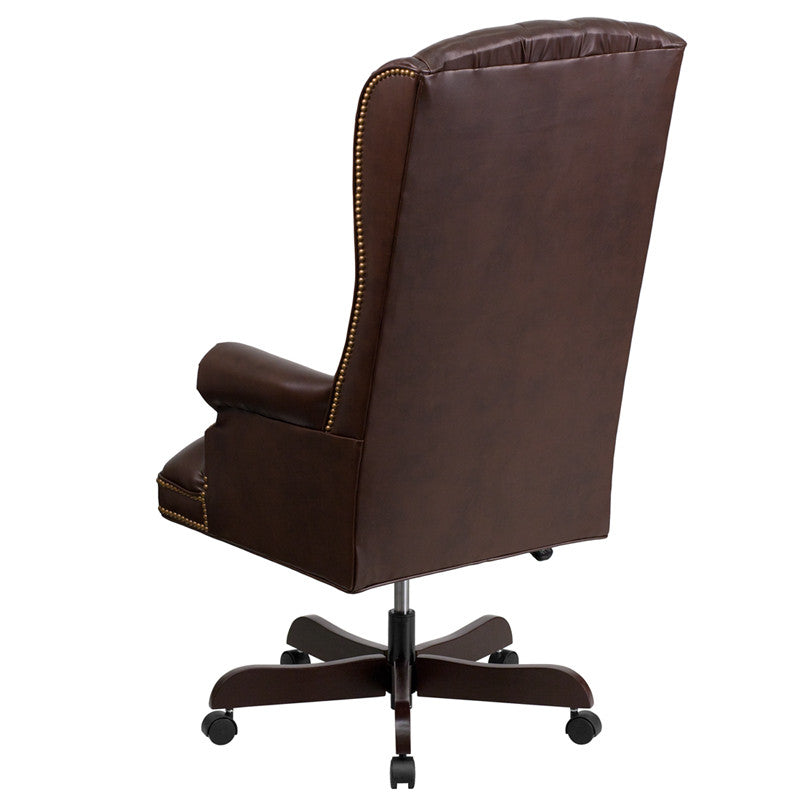 High Back Traditional Tufted Brown Leather Executive Office Chair - Man Cave Boutique