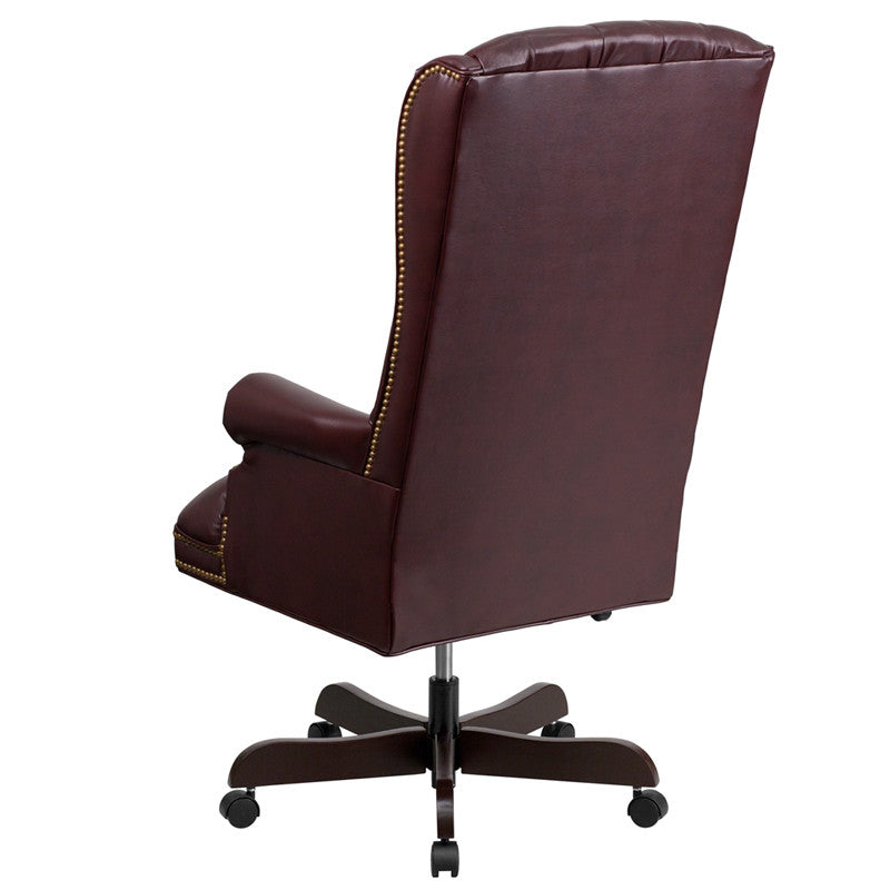 High Back Traditional Tufted Burgandy Leather Executive Office Chair - Man Cave Boutique