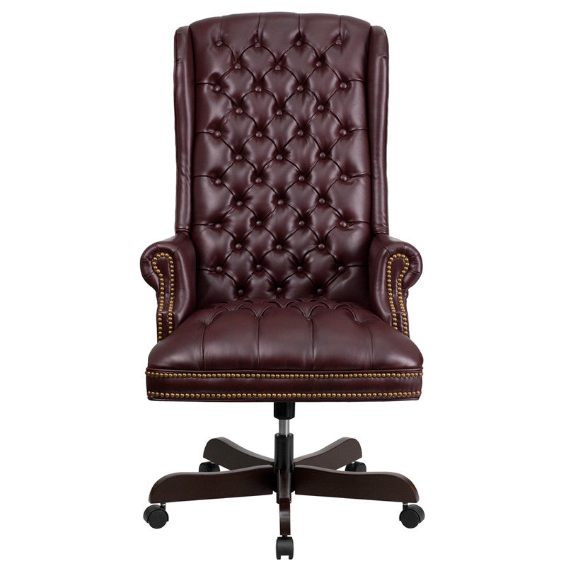 High Back Traditional Tufted Burgandy Leather Executive Office Chair - Man Cave Boutique