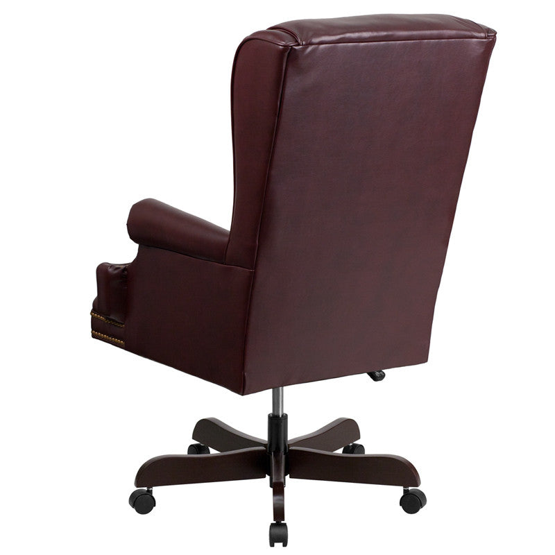 Traditional Tufted Burgandy Leather Office Chair with Rolled Headrest - Man Cave Boutique
