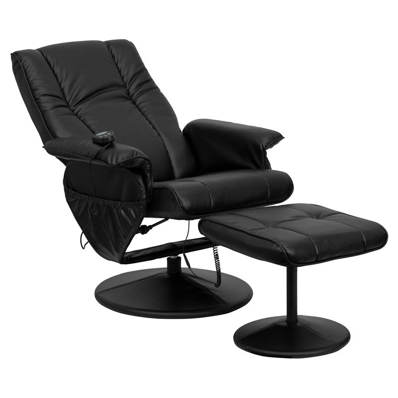 Massaging Black Leather Recliner and Ottoman - Man Cave Boutique