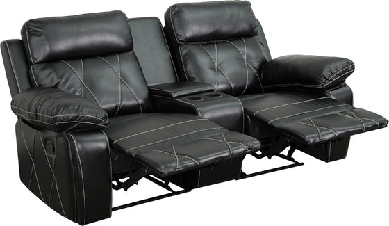 2-SEAT Reclining Black Leather Theater Seating Unit With Straight Cup Holders - Man Cave Boutique