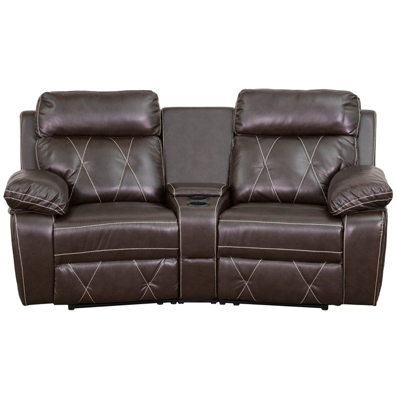 2-SEAT Reclining Brown Leather Theater Seating Unit with Curved Cup Holders - Man Cave Boutique