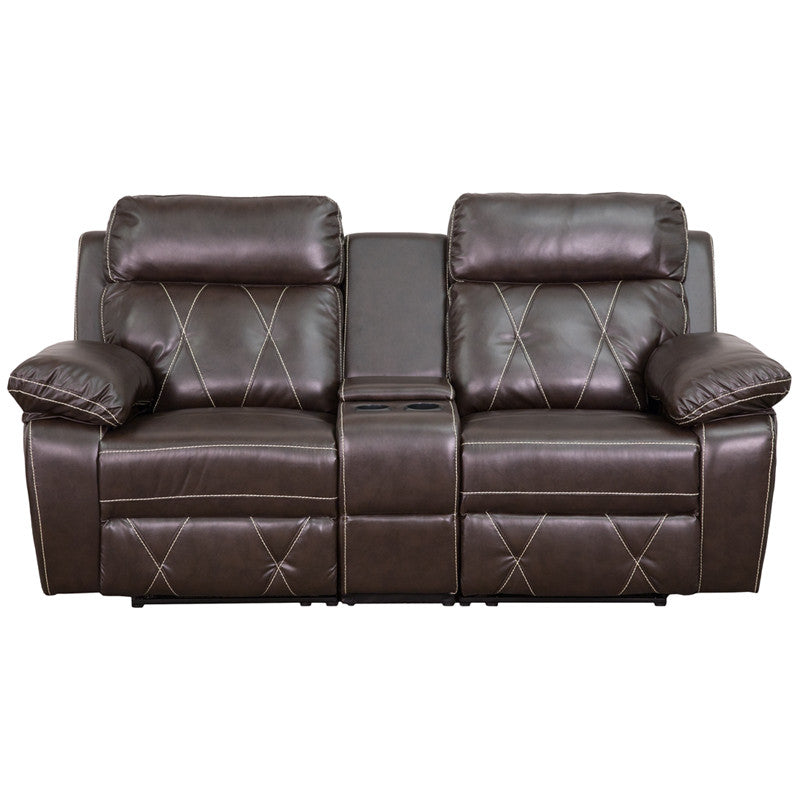 2-SEAT Reclining Brown Leather Theater Seating Unit with Cup Holders - Man Cave Boutique