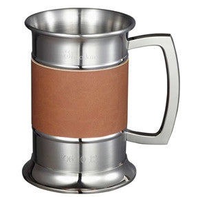 Visol 18 ounce Brown Leather Wrapped Stainless Steel Beer Tankard - Man Cave Boutique